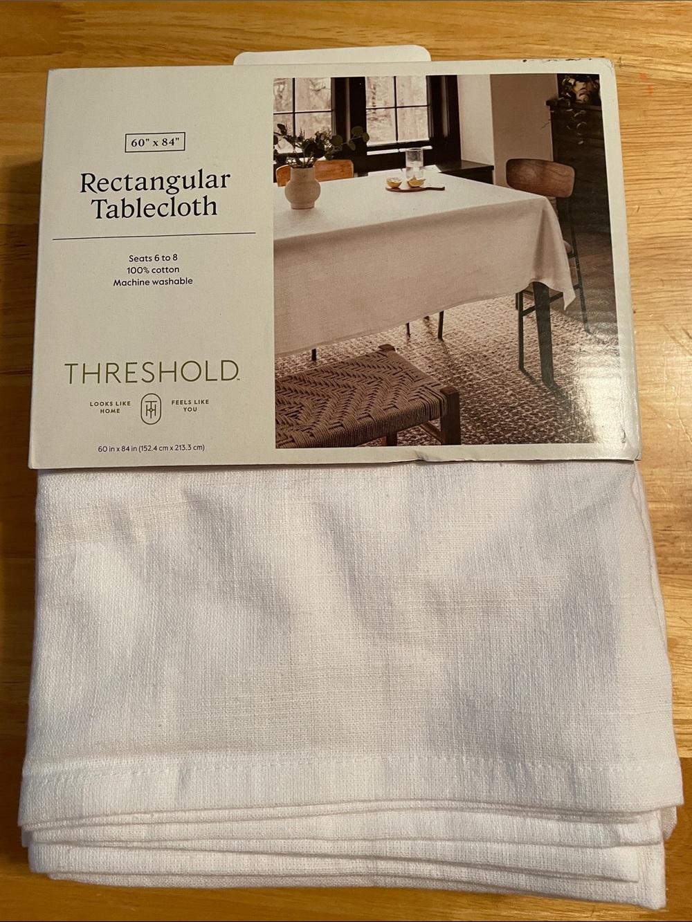 Threshold White Rectangular Tablecloth 60”x84”